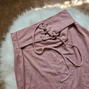 Charlotte Russe Dusty Rose Pink Mauve Lace Up Corset Bodycon Pencil Skirt